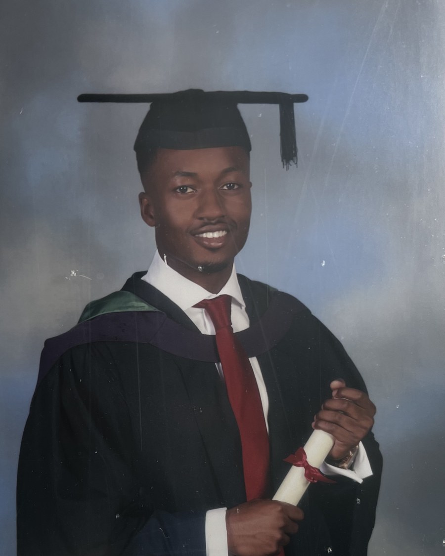 Tobi on graduation day at Loughborough University